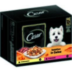 Cesar Multipack En Gelée à La Carotte, Au Poulet, Au Bœuf Et Aux Légumes 4 x 12 x 100 g
