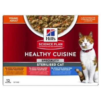 Hill's Science Plan Healthy Cuisine Sterilised Cat Ragout Multipack 12x80 G 3 Hill's Science Plan Healthy Cuisine Sterilised Cat Ragout Multipack 12x80 G